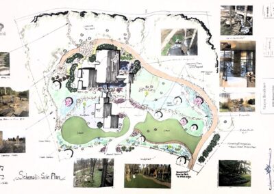 color rendering for a landscaping project showing samples of materials and textures