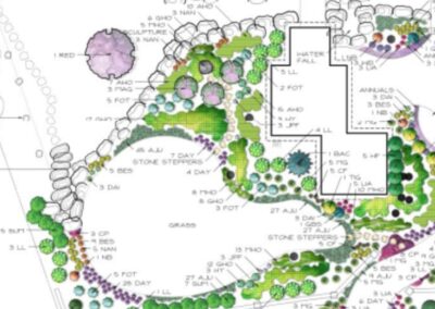 colored filed sketch of a backyard landscaping project