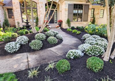 curb appeal project in kansas city with a stone walkway construction with shrubs and mulching