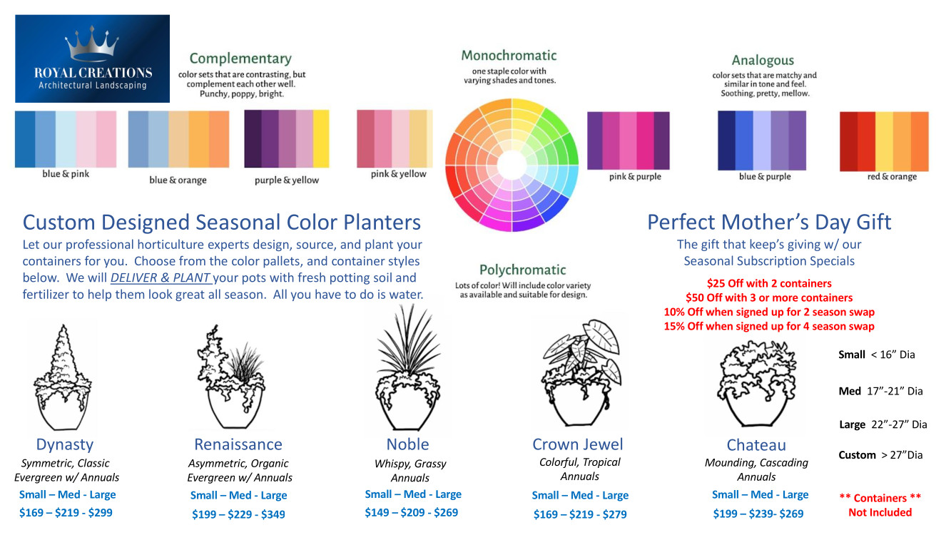 Choices for our seasonal color planters.